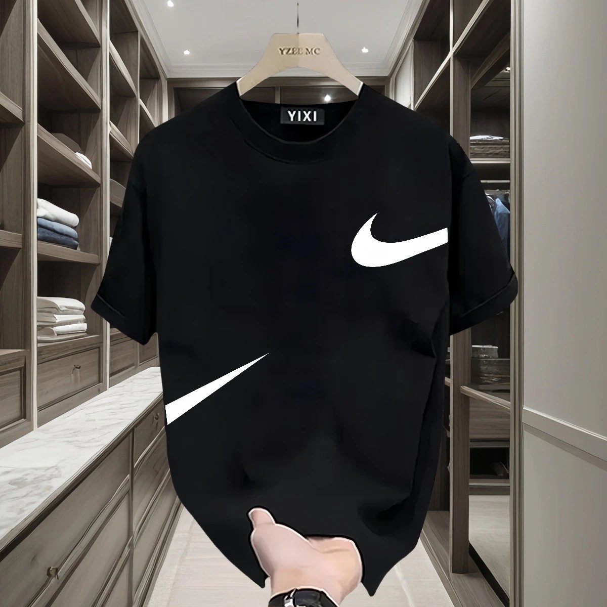 Design YIXI Swoosh Graphic Black T-Shirt T-Shirts - 10