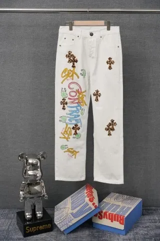 Chrome Hearts x Converse Custom Embroidered White Jeans - 1