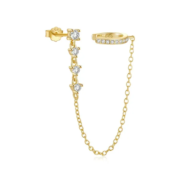 Design 925 Sterling Silver Gold-Plated CZ Chain Earring Set Jewelry - 9
