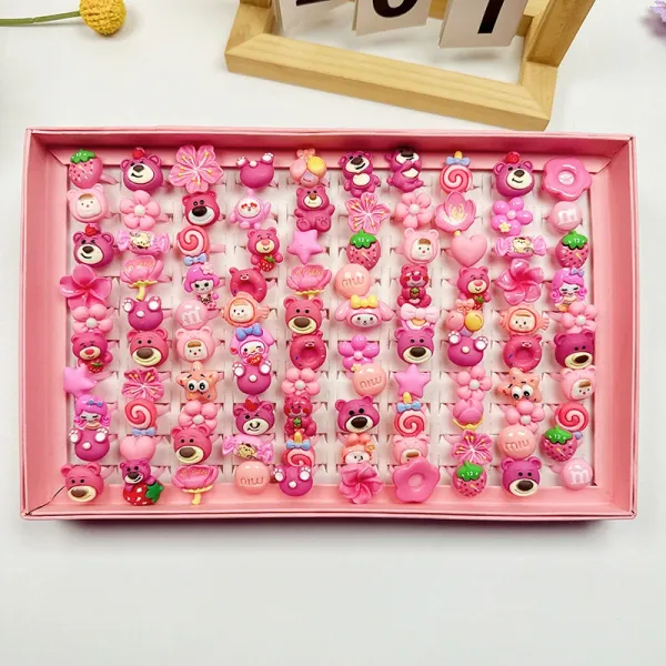 Design Pink Cartoon Character Resin Rings Set Jewelry - 1