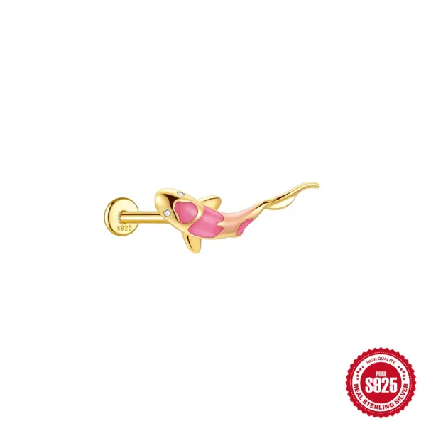Design S925 Sterling Silver Pink Koi Fish Labret Piercing Jewelry - 1