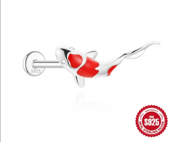 Design Sterling Silver Koi Fish Labret Piercing Red Enamel Jewelry - 1