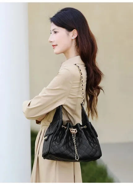 Chanel Quilted Bucket Bag Black with Gold Hardware Handbags - 4