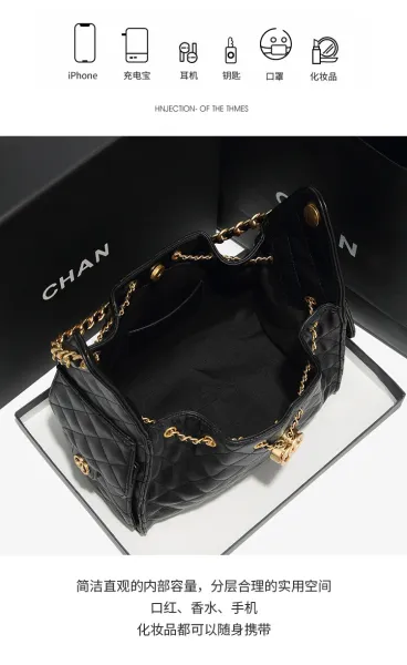 Chanel Quilted Bucket Bag Black with Gold Hardware Handbags - 11