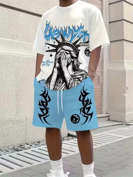 Design New York 23 Graphic Set Black Red White T-Shirt and Shorts - 14