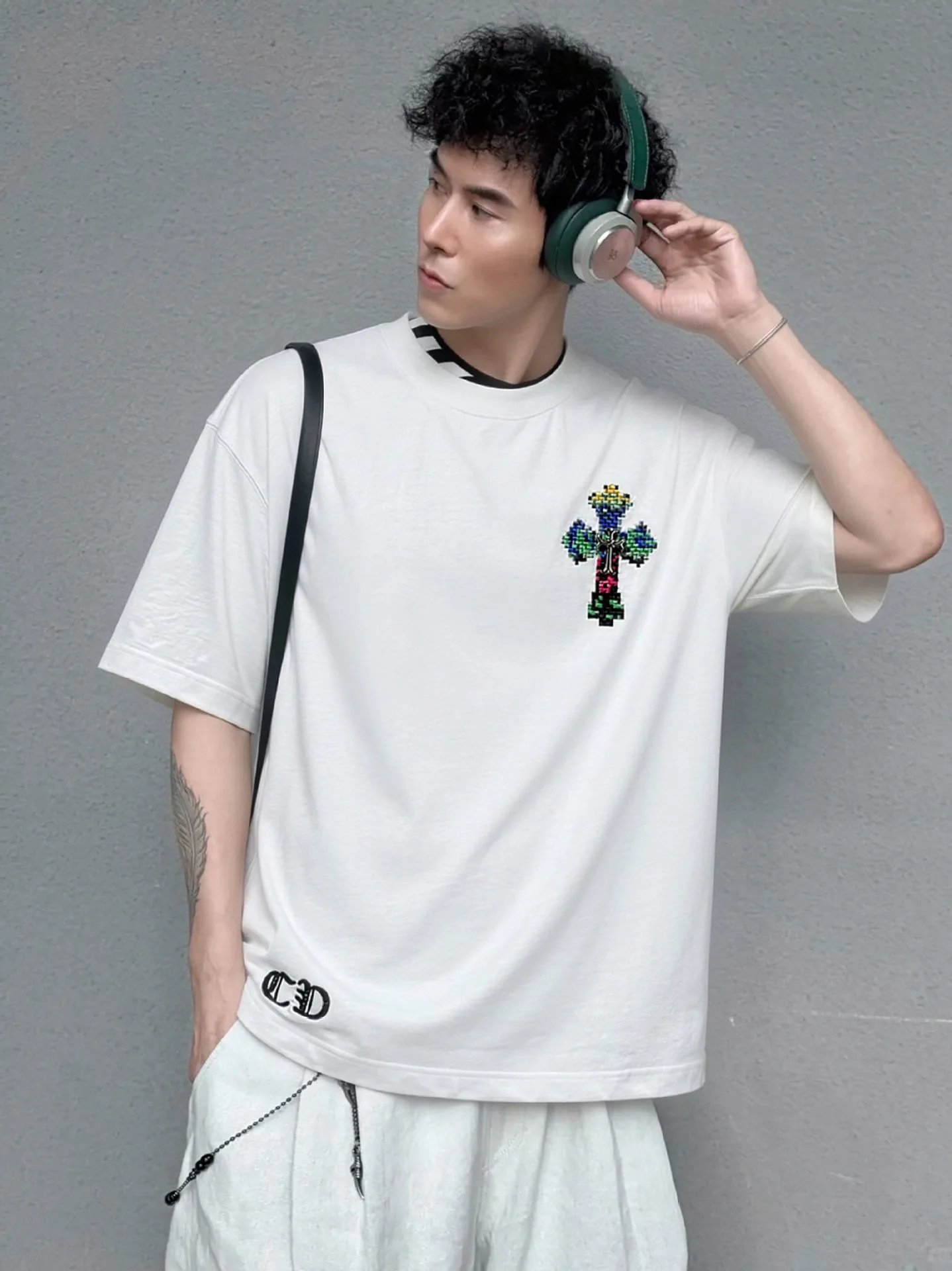 Chrome Hearts Pixel Cross White T-Shirt - 5