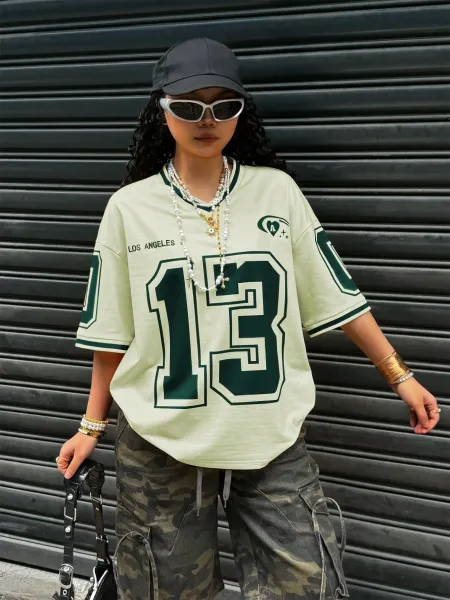 Design Religious Icon Graphic Oversized T-Shirt with Lace Hem in Brown Multicolor - 9