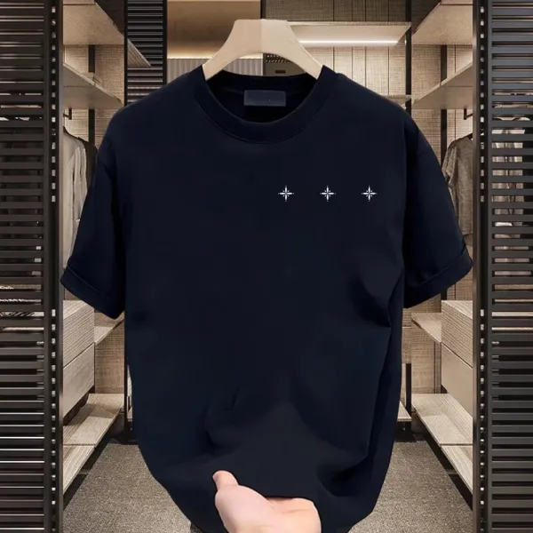Design Minimalist Star Embroidery Navy T-Shirt - 4