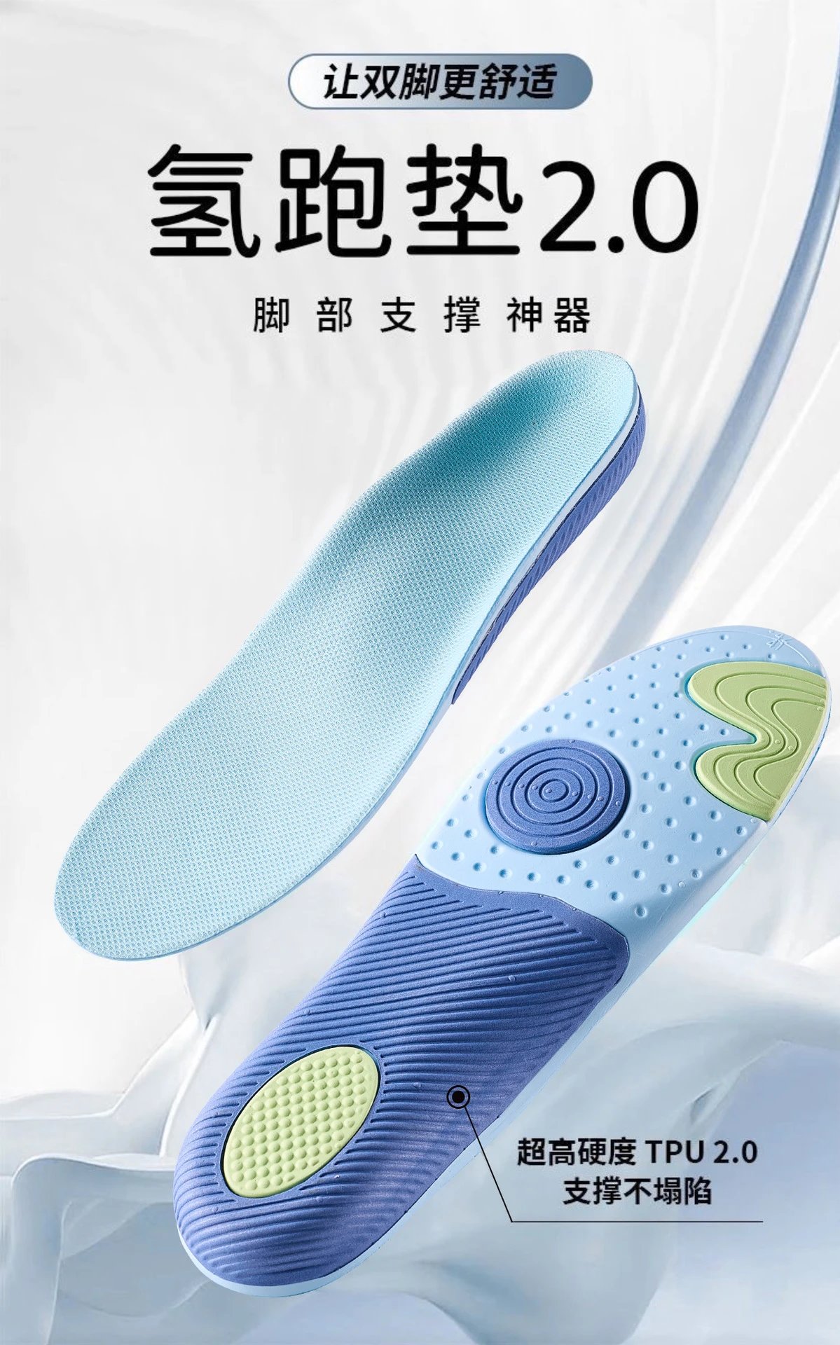 Design Sports Insoles Blue Green Arch Support Insoles Shoes - 2