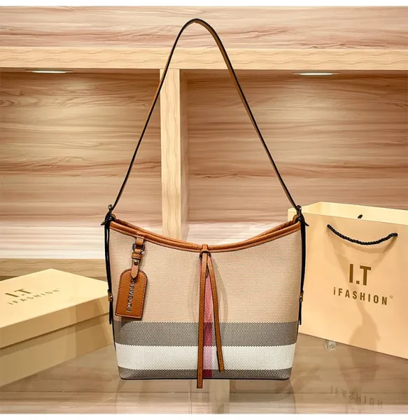 Design I.T Fashion Checkered Hobo Bag Set Beige Multicolor Shoulder Bags - 7