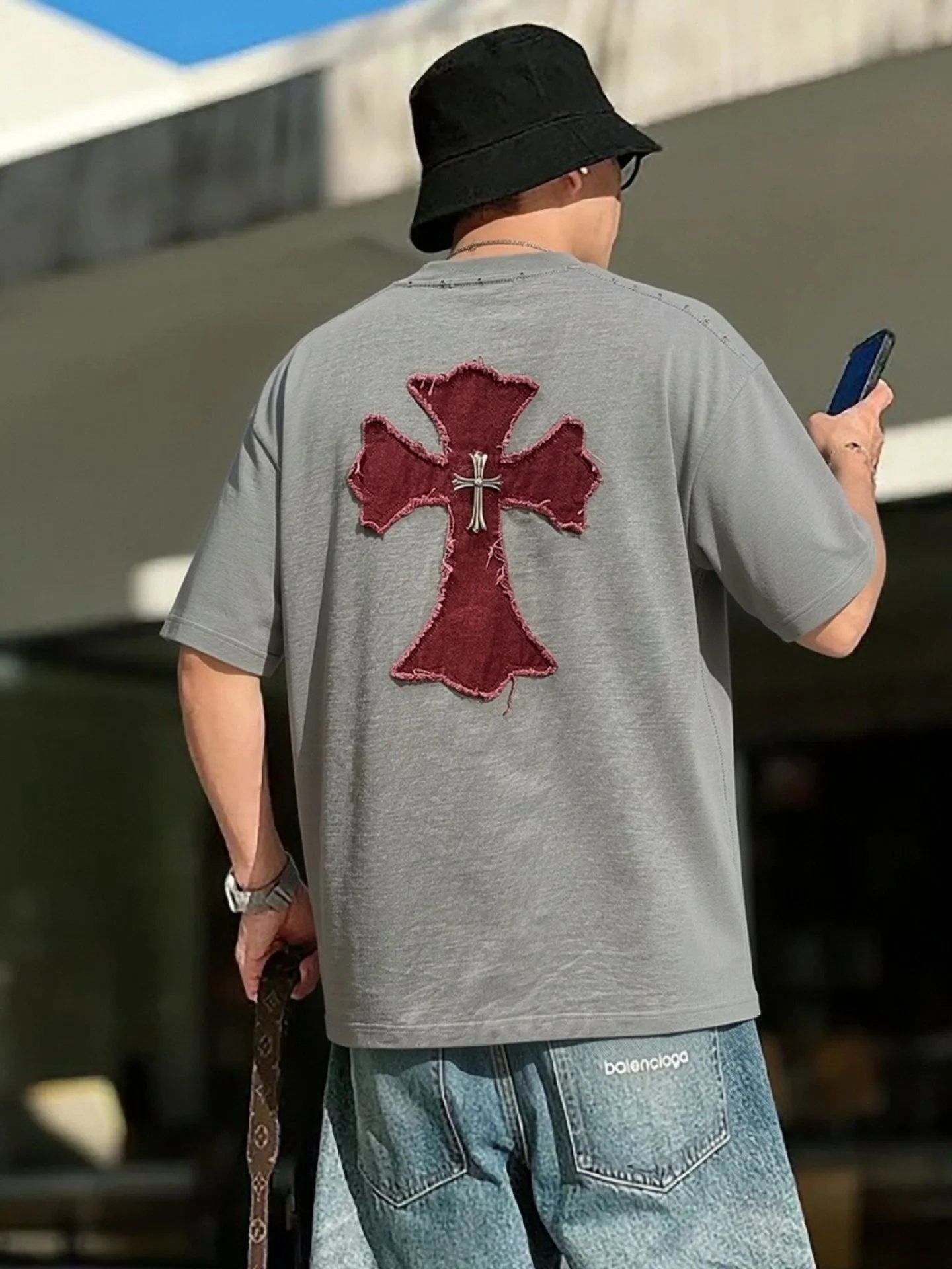 Chrome Hearts Gothic Embroidered Gray T-Shirt - 6