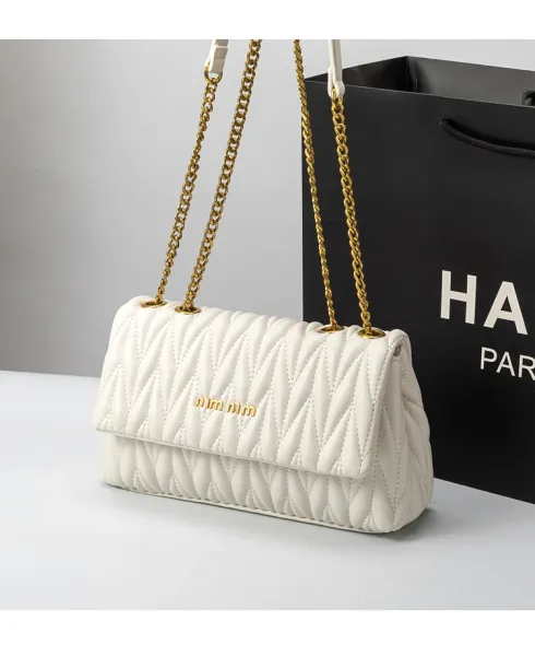 Miu Miu Matelassé Chain Shoulder Bag White - 20