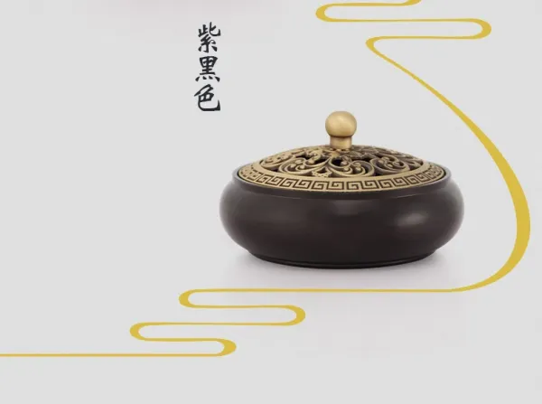 Design Brass Incense Burner with Greek Key and Floral Filigree Lid Accessories - 7