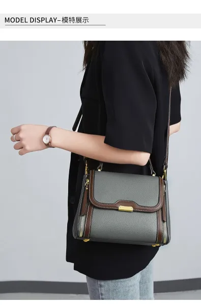Design Structured Leather Satchel in Gray and Brown Handbag - 14