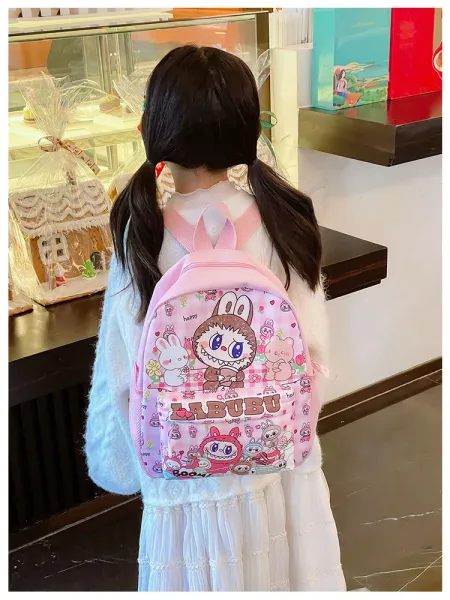 Design Labubu Pink Gingham Cartoon Print Mini Backpack - 24