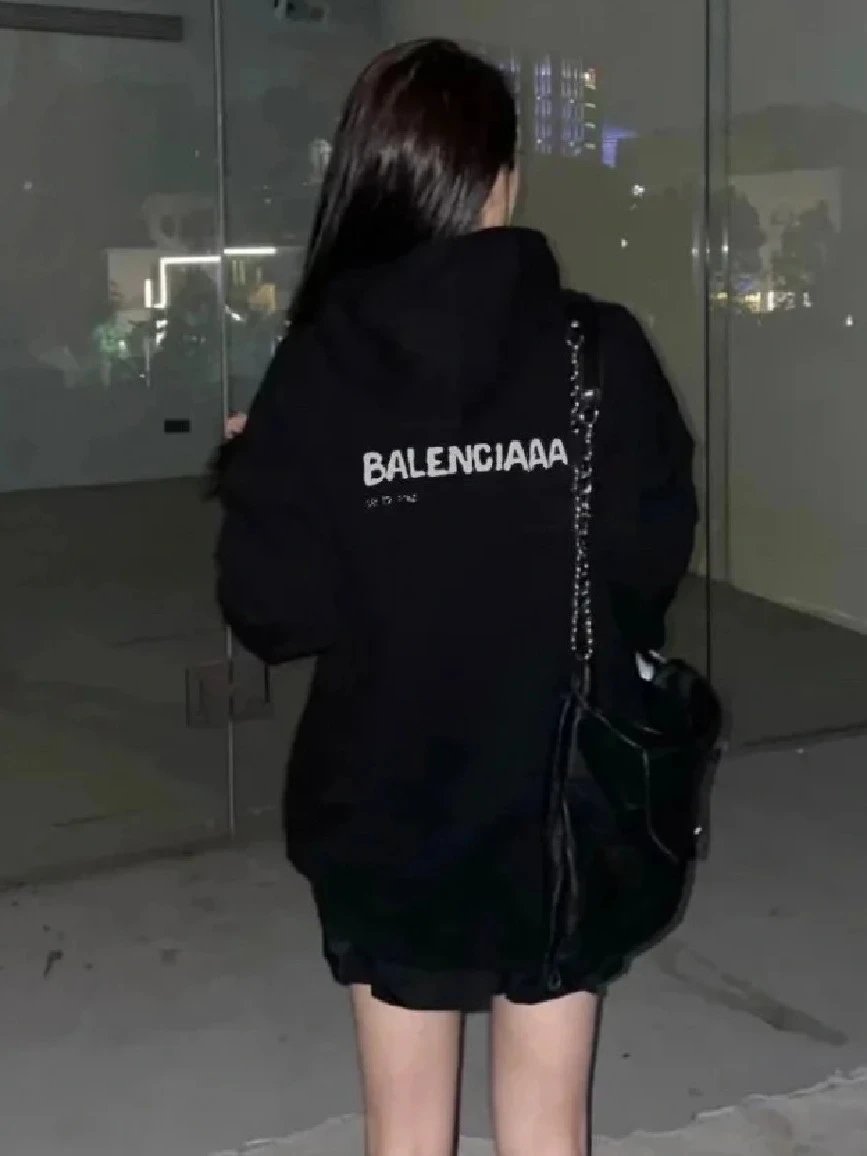 Balenciaga Graphic Print Hoodie Navy - 6