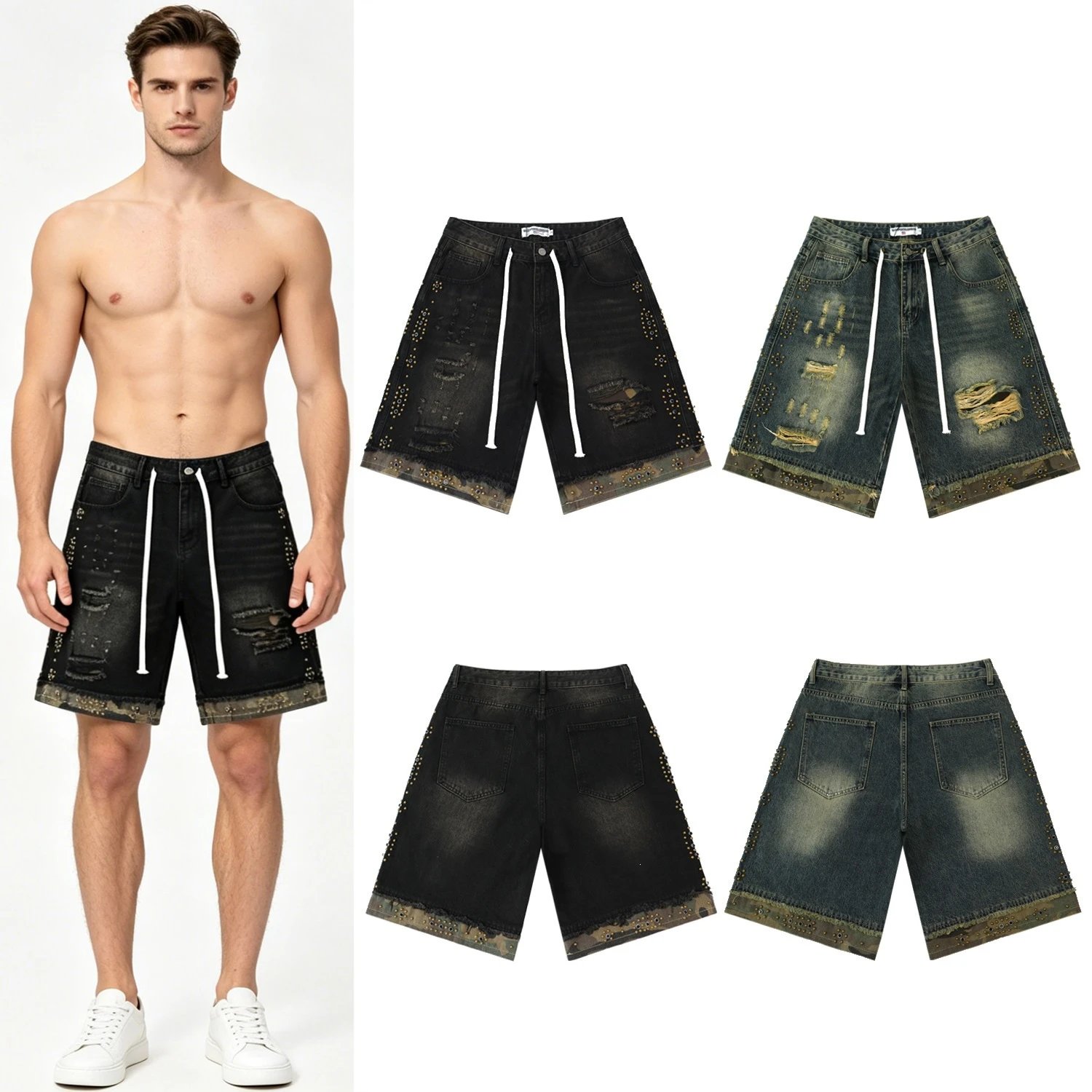 Vale Forever Distressed Rivet Denim Shorts