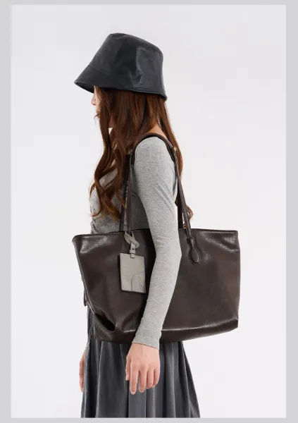 Design Tote Bag Black Leather-Effect Handbag - 22