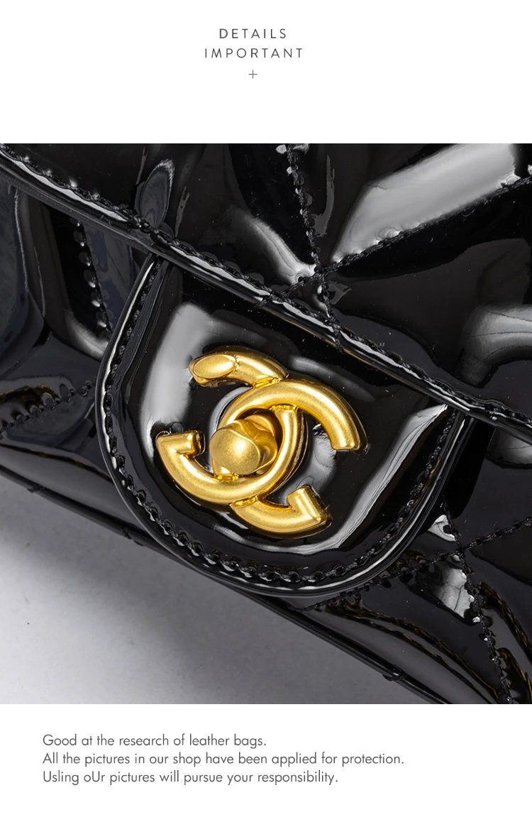 Chanel Mini Flap Bag Patent Leather Black Gold Hardware Handbag - 16