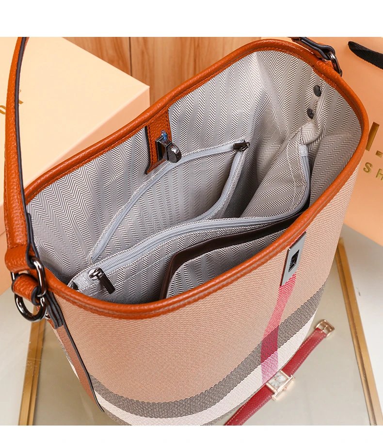 Burberry Check-Print Canvas Hobo Bag with Leather Trim in Beige and Pink Shoulder Bags - 5