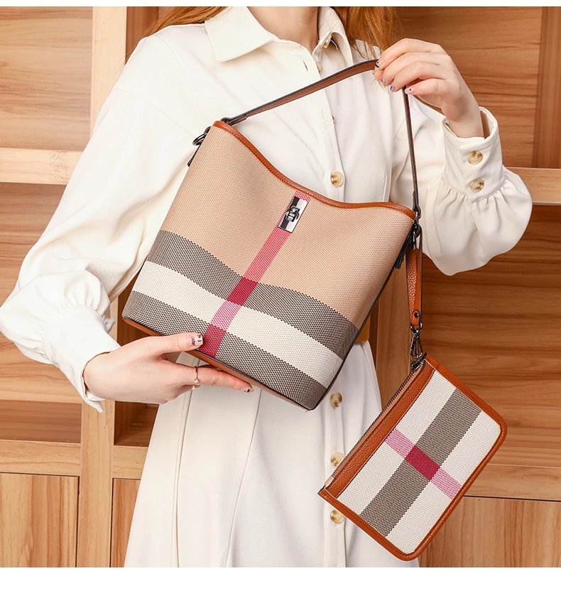 Burberry Check-Print Canvas Hobo Bag with Leather Trim in Beige and Pink Shoulder Bags - 9