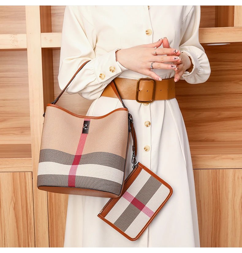Burberry Check-Print Canvas Hobo Bag with Leather Trim in Beige and Pink Shoulder Bags - 10