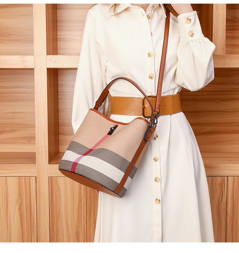 Burberry Check-Print Canvas Hobo Bag with Leather Trim in Beige and Pink Shoulder Bags - 12