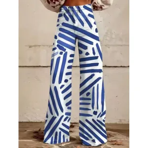 Design Wide-Leg Printed Jeans Blue and White