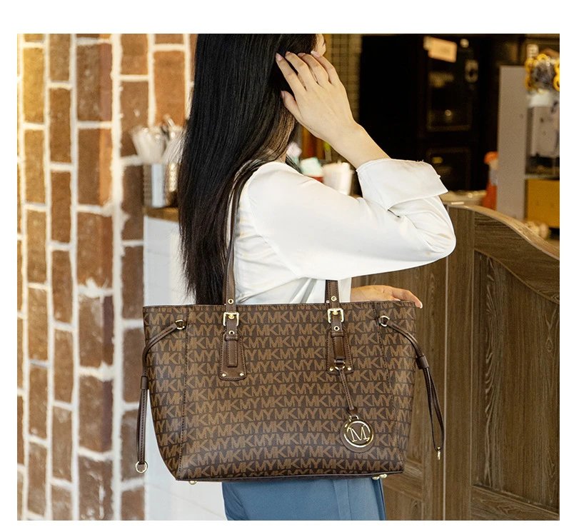 Michael Kors Jet Set Travel Tote Brown Monogram Canvas Handbag Tote Bag - 16