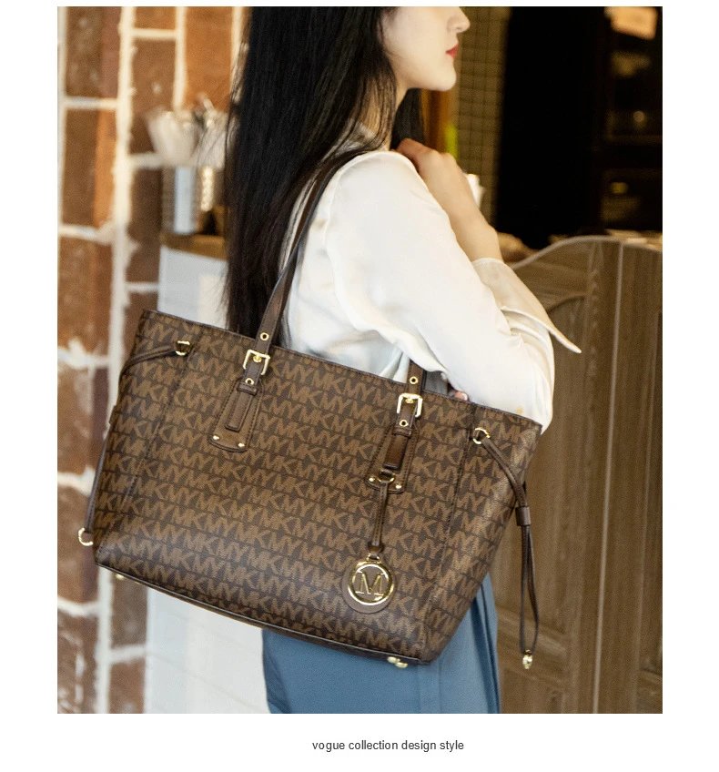 Michael Kors Jet Set Travel Tote Brown Monogram Canvas Handbag Tote Bag - 17