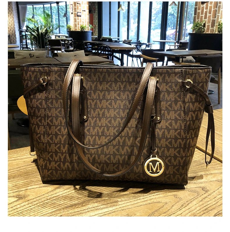 Michael Kors Jet Set Travel Tote Brown Monogram Canvas Handbag Tote Bag - 27