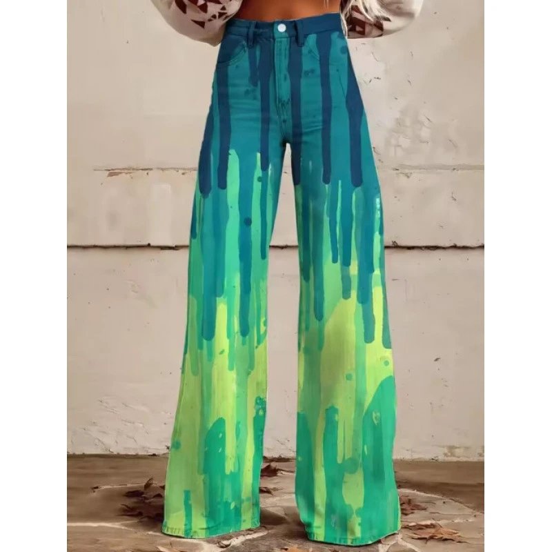 Design Wide-Leg Drip Print Jeans Multicolor