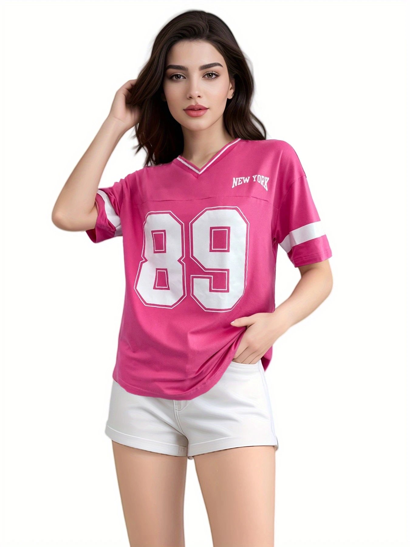Design Football Jersey Style T-Shirt Purple with '89' and 'New York' Print - 3
