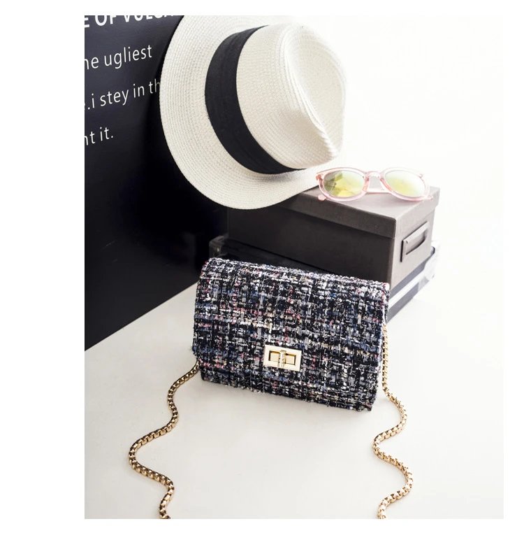 Design Tweed Chain Crossbody Bag in Black Multicolor Crossbody Bags - 13