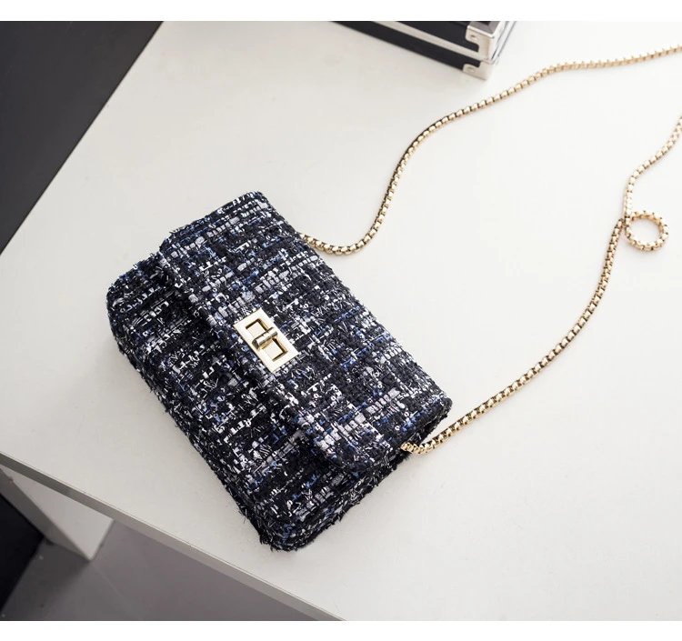 Design Tweed Chain Crossbody Bag in Black Multicolor Crossbody Bags - 22