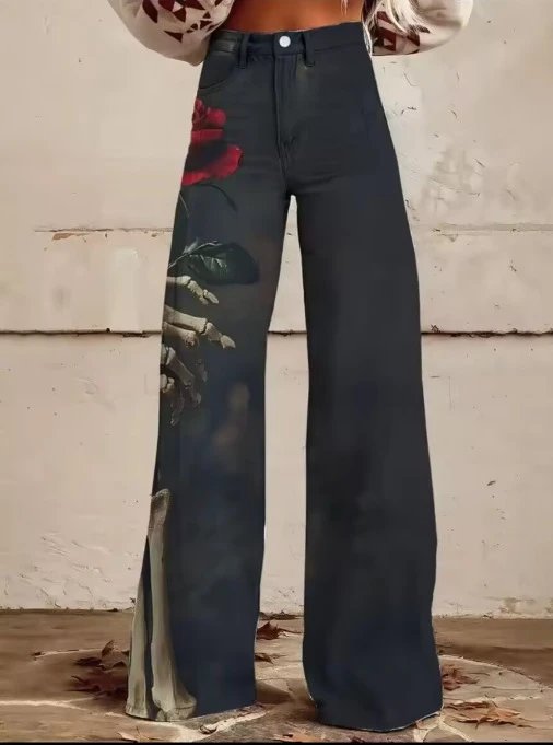 Design Floral Print Wide-Leg Jeans Multicolor - 12