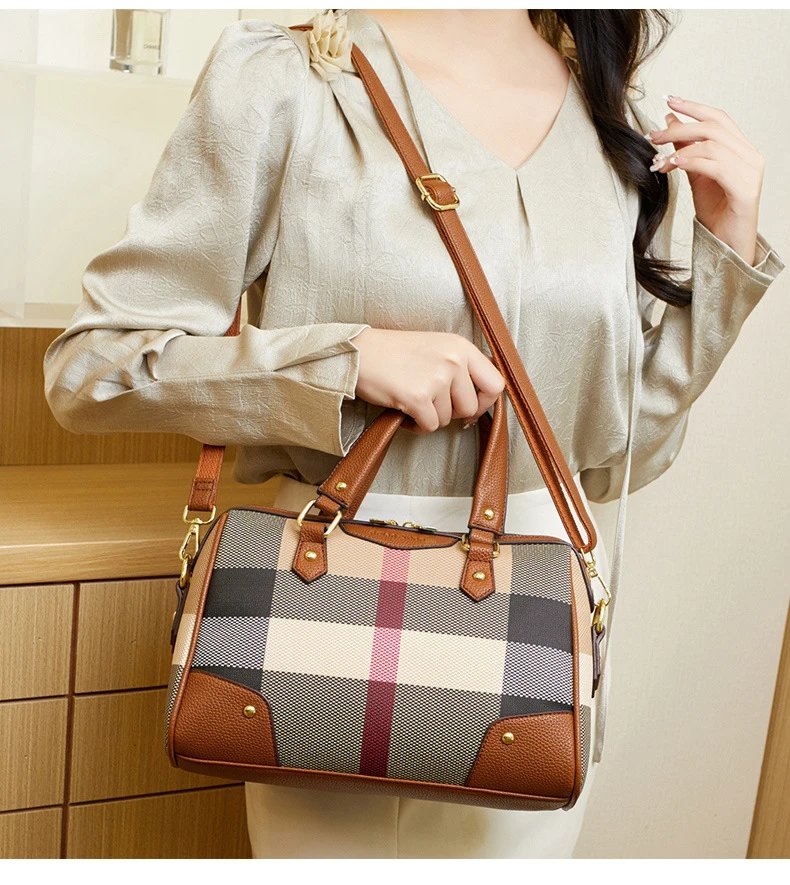 Burberry Check Print Boston Bag in Beige and Brown - 13