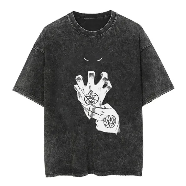 Design Acid Wash Black Graphic T-Shirt - 1