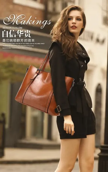 Design Tote Bag Light Blue Leather-Effect Shoulder Handbag - 13