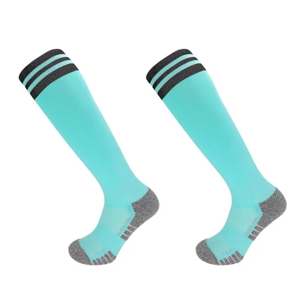Design Knee-High Sport Socks Turquoise with Black Stripes Socks - 1