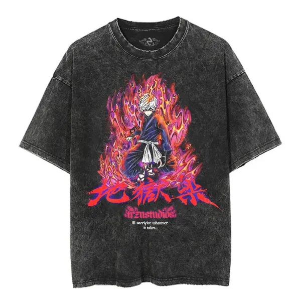 Design Trzn Studios Flame Warrior Acid Wash T-Shirt T-Shirts - 1