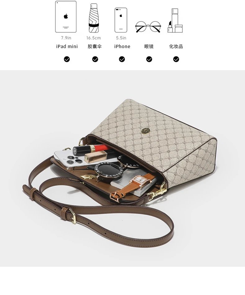 Design Luyis & Monlisa Crossbody Bag Beige Monogram Print Shoulder Bag Crossbody Bags - 10