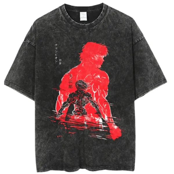 Design Kenshiro Red Silhouette Acid Wash T-Shirt - 1