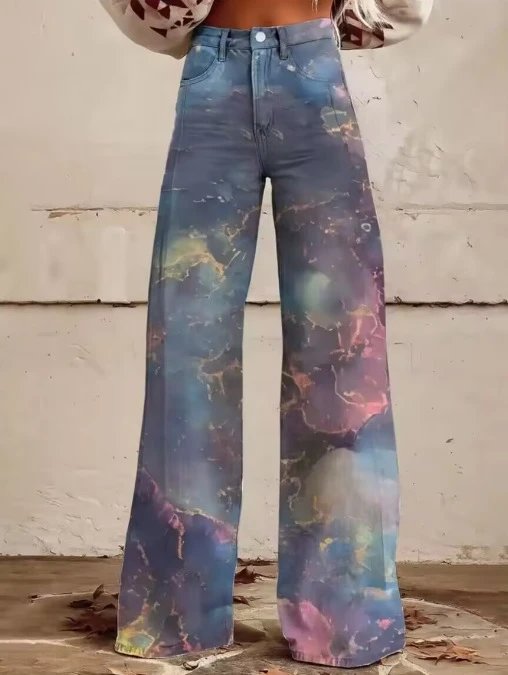 Stone Island Printed Wide-Leg Jeans Blue - 5
