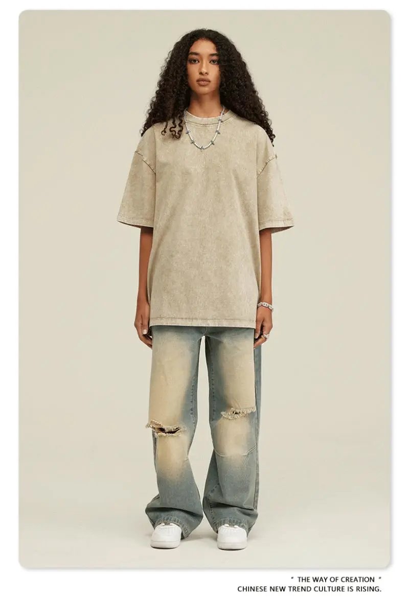 Design Beingmove Washed Beige Oversized T-Shirt T-Shirts - 50