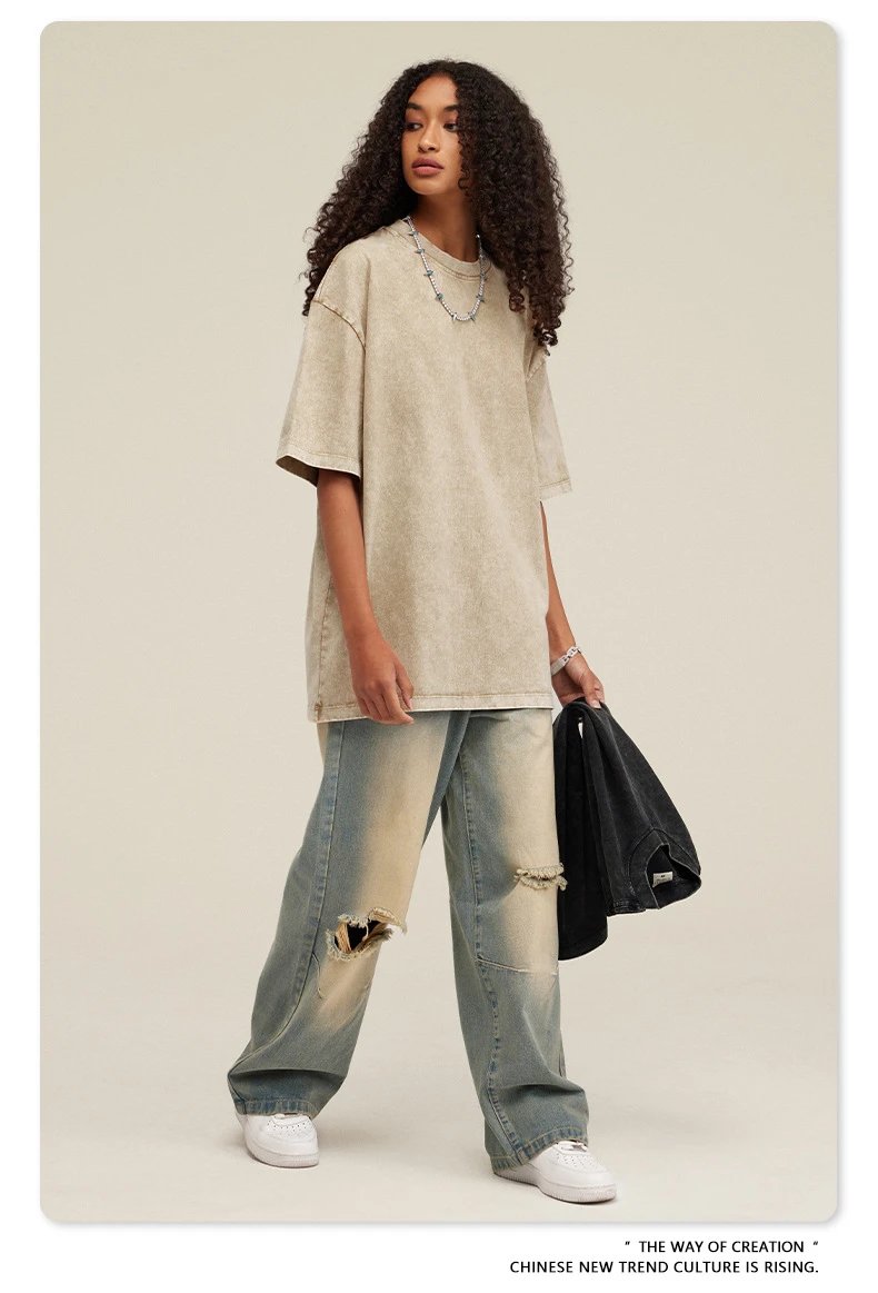 Design Beingmove Washed Beige Oversized T-Shirt T-Shirts - 52