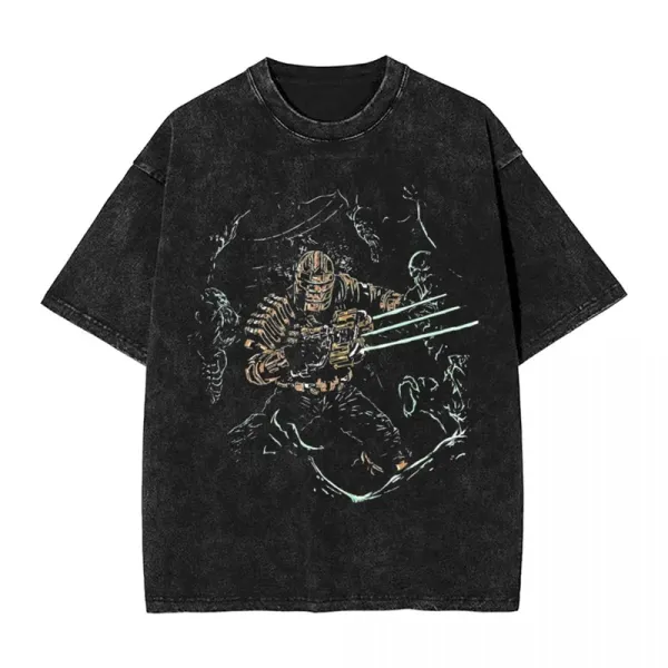 Design Graphic Print Acid Wash Black T-Shirt - 1