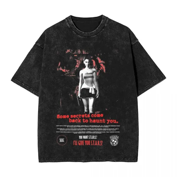 Design Resident Evil Jill Valentine Graphic Washed Black T-Shirt - 1