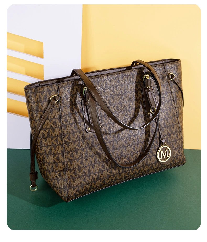 Michael Kors Jet Set Travel Tote Brown Monogram Canvas Handbag Tote Bag - 6