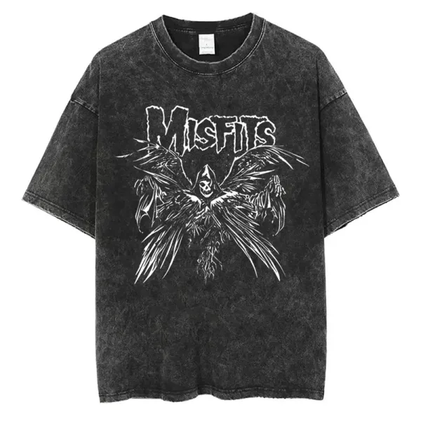 Design Misfits Winged Skull Acid Wash Black T-Shirt T-Shirts - 1